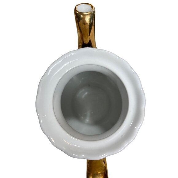 Vtg Italian Design Victorian Teapot Creamer Sugar Fine Porcelain Blue White Gold - Picture 10 of 12